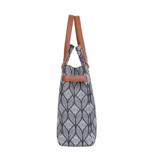 Women Monochrome Printed Shoulder Tote Bag – Hand Crafted Fabric Handbags Purse - Picture 7 of 10